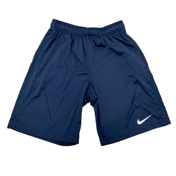 NIKE DRI-FIT NAVY ELASTIC WAIST DRAWSTRING TIE & SIDE SEAM POCKETS GYM SHORTS - Picture 1 of 13